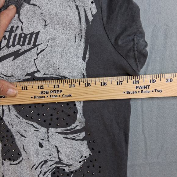 Affliction Skull T-Shirt Women's Large Gray Short Sleeves Studded Lace Cotton - Picture 9 of 11